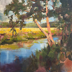 In de schaduw | landschap schilderij  van Hans Musters koopt u nu online! ✓Hoogste kwaliteit & service ✓Veilig betalen ✓Gratis verzending