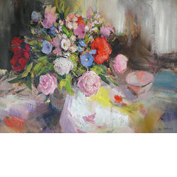 Uitbundig boeket | stilleven in olieverf van Hans Musters koopt u nu online! ✓Hoogste kwaliteit & service ✓Veilig betalen ✓Gratis verzending