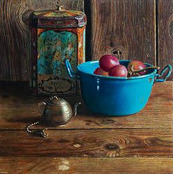 Bakje met druiven | stilleven schilderij in olieverf van Herman Tulp koopt u nu online! ✓Hoogste kwaliteit & service ✓Veilig betalen ✓Gratis verzending