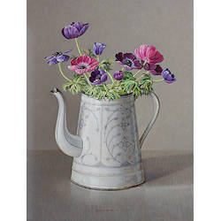 Anemonen in emaillen kan | stilleven schilderij van Ingrid Smuling koopt u nu online! ✓Hoogste kwaliteit & service ✓Veilig betalen ✓Gratis verzending