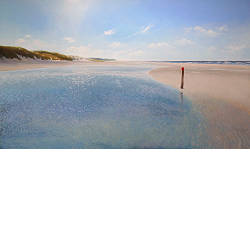 Strandpaal | strand-zee schilderij in olieverf van Janhendrik Dolsma koopt u nu online! ✓Hoogste kwaliteit ✓Veilig betalen ✓Gratis verzending