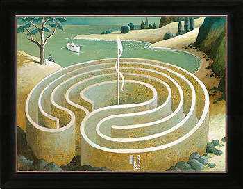 Doolhof | Doolhof aan zee | schilderij van Michiel Schrijver koopt u nu online! ✓Hoogste kwaliteit & service ✓Veilig betalen ✓Gratis verzending