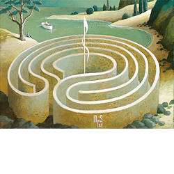 Doolhof | Doolhof aan zee | schilderij van Michiel Schrijver koopt u nu online! ✓Hoogste kwaliteit & service ✓Veilig betalen ✓Gratis verzending