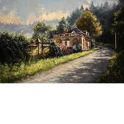 Laat zonlicht | landschap schilderij in olieverf van Rene Jansen koopt u nu online! ✓Hoogste kwaliteit ✓Veilig betalen ✓Gratis verzending