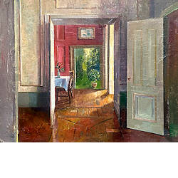 La chambre rouge | interieur schilderij in olieverf van Simeon  Nijenhuis koopt u nu online! ✓Hoogste kwaliteit ✓Veilig betalen ✓Gratis verzending