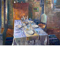 Kerstontbijt | interieur schilderij in olieverf van Simeon  Nijenhuis koopt u nu online! ✓Hoogste kwaliteit & service ✓Veilig betalen ✓Gratis verzending