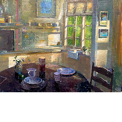 Na het ontbijt | interieur schilderij in olieverf van Simeon  Nijenhuis koopt u nu online! ✓Hoogste kwaliteit & service ✓Veilig betalen ✓Gratis verzending