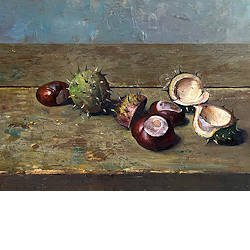 Kastanjes | stilleven schilderij in olieverf van Simeon  Nijenhuis koopt u nu online! ✓Hoogste kwaliteit & service ✓Veilig betalen ✓Gratis verzending